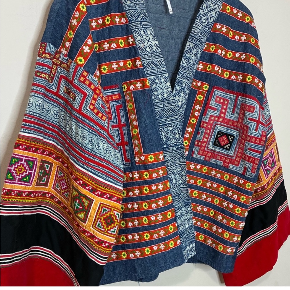 Free People Patchwork Embroidered Denim Kimono Jacket